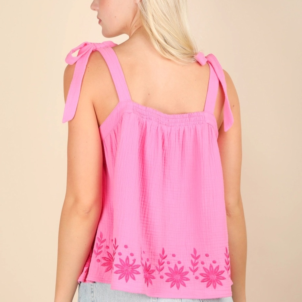 Very J Pink Relaxed Tie Front Tank Top - Picture 2 of 3